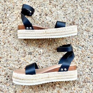 Steve Madden Chaser Black Platform Espadrille Leather Sandals Size 7.5